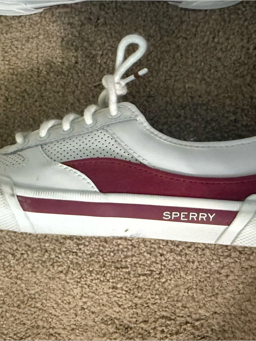 Sperry Women's White Sneakers with Burgundy Accents